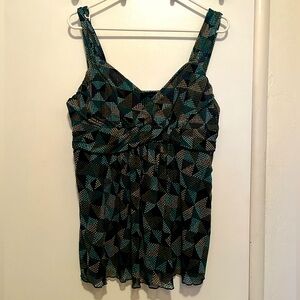 Apt. 9 Black and Teal Geometric Tank Top